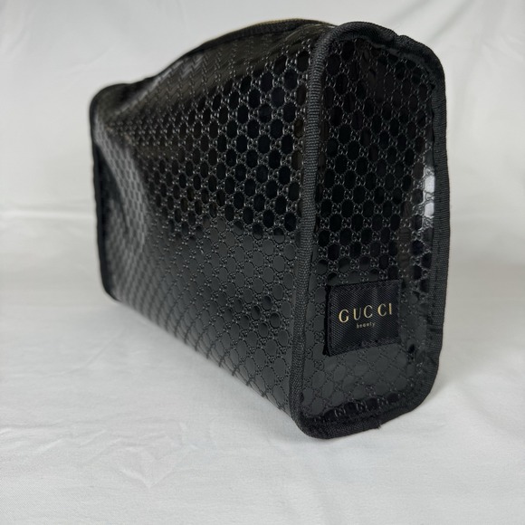 Gucci Beauty Cosmetic Vinyl Black Pouch Logo - Picture 1 of 10